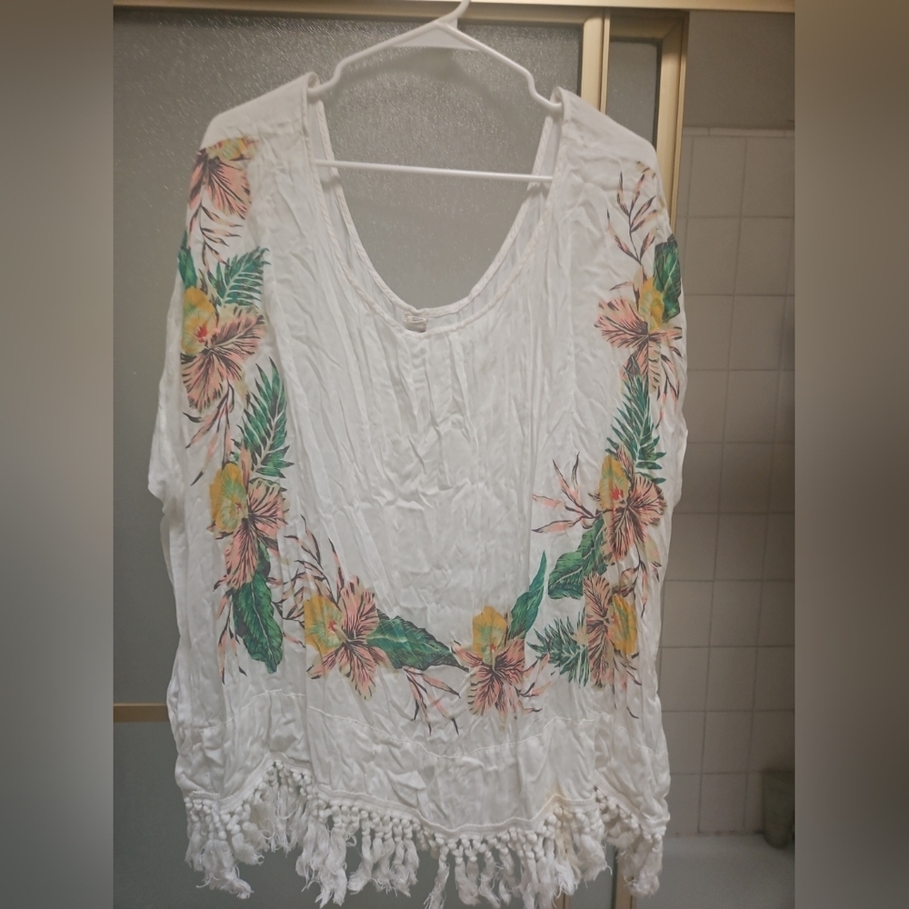 Roxy White Floral Tunic with Tassels S
